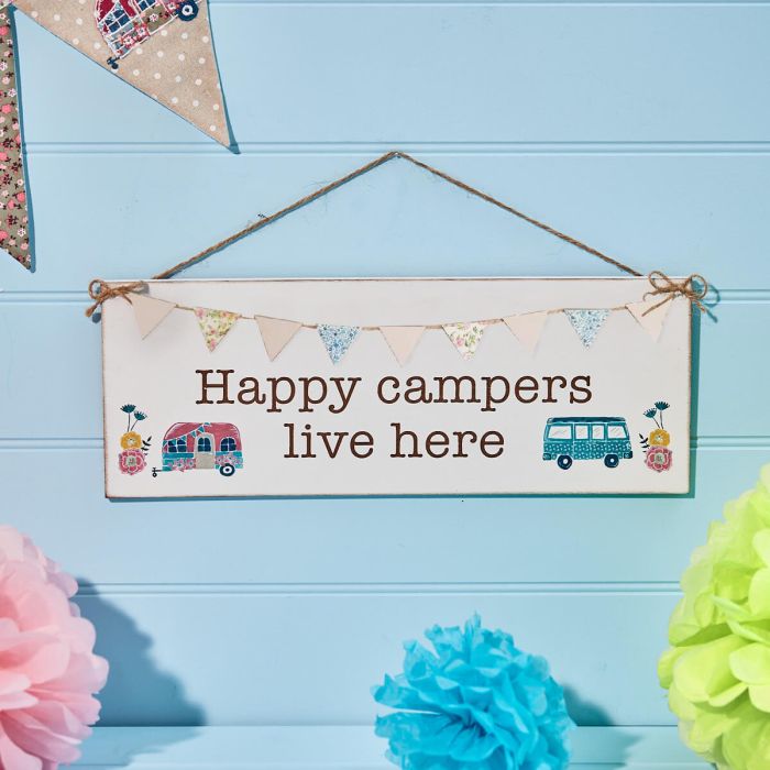 Happy Campers Engraved Wooden Plaque With 3D Bunting 218A5491-32E3-439C-89CF-4517A54A36AC