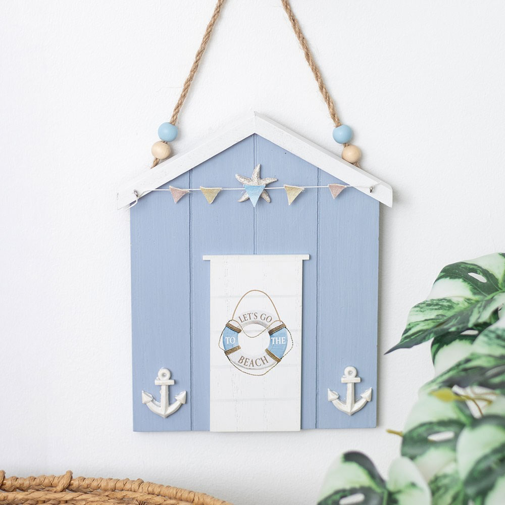 Blue Life Ring Beach Hut Hanging Plaque