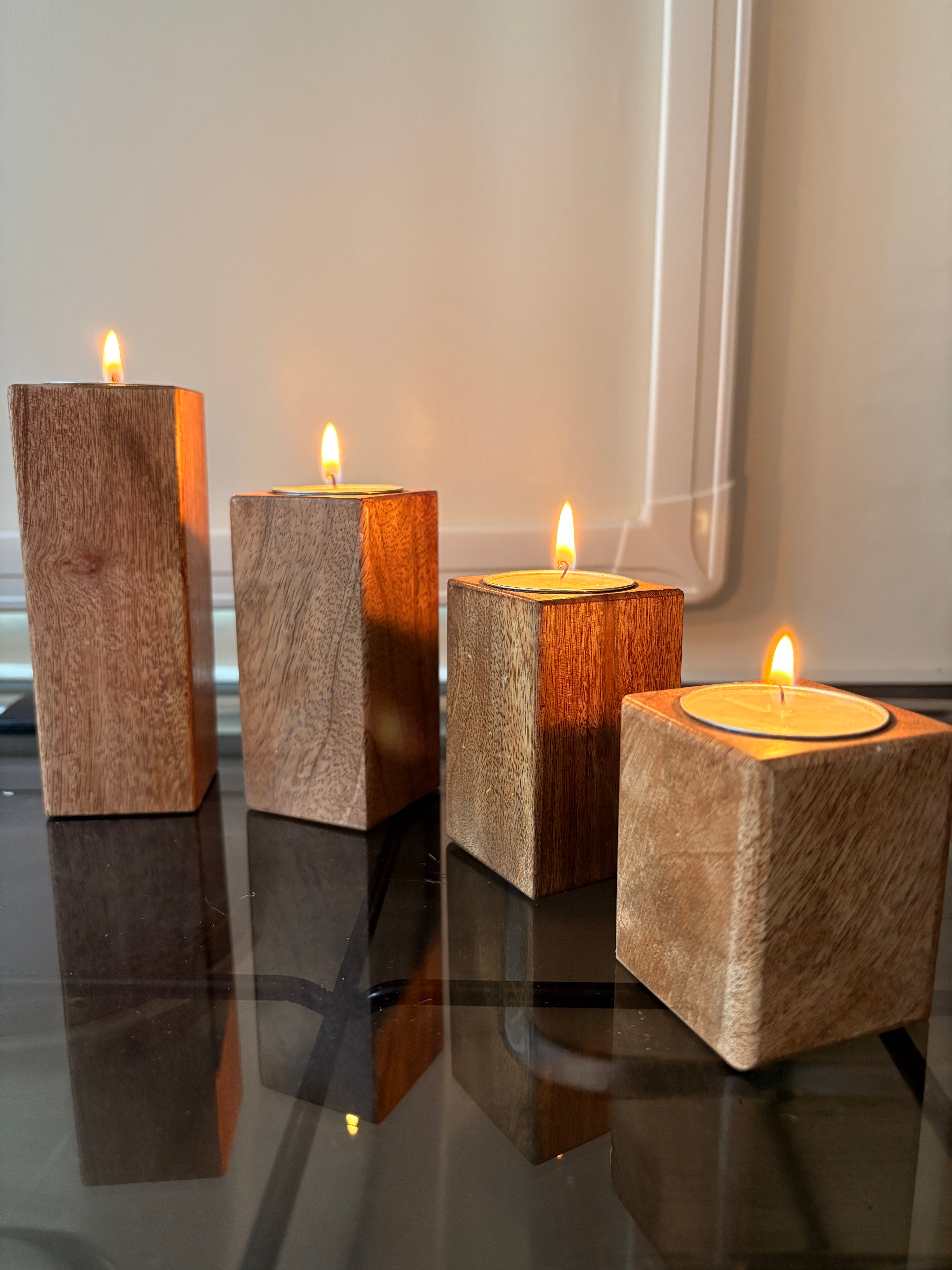 Set Of 4 Mango Wood Block Tea-Light Holders 40A08540-E60A-4DEE-A82E-07B1272B5C50