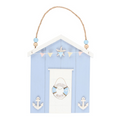 Blue Life Ring Beach Hut Hanging Plaque