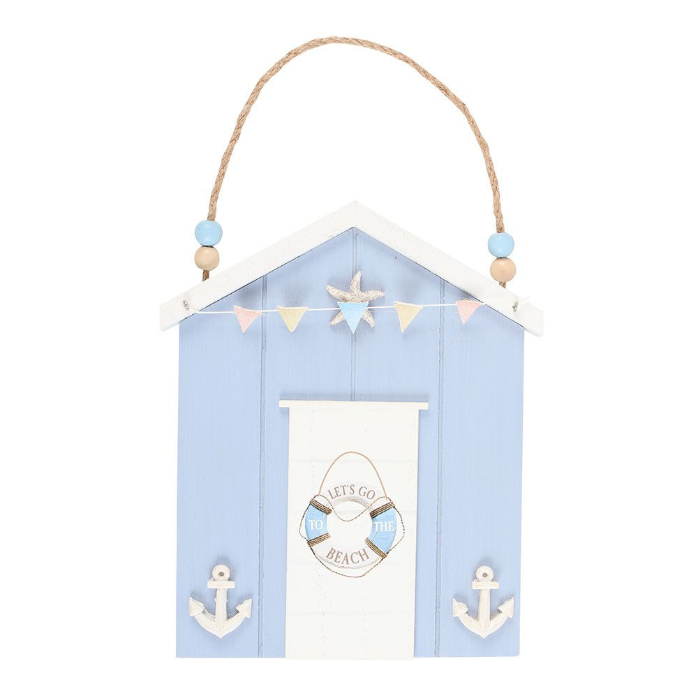 Blue Life Ring Beach Hut Hanging Plaque