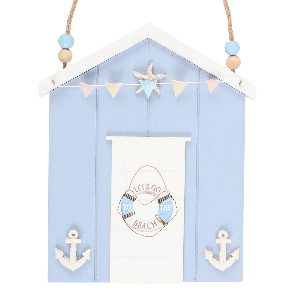 Blue Life Ring Beach Hut Hanging Plaque