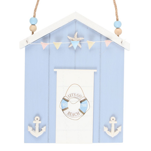 Blue Life Ring Beach Hut Hanging Plaque