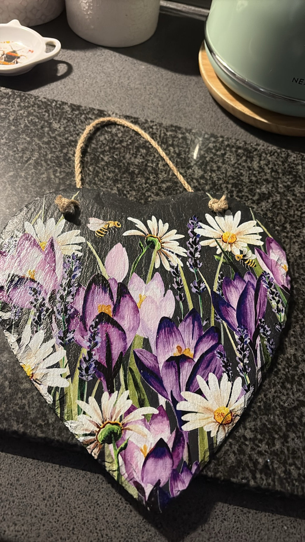 Spring Heart-Shape Slate With String Hanger