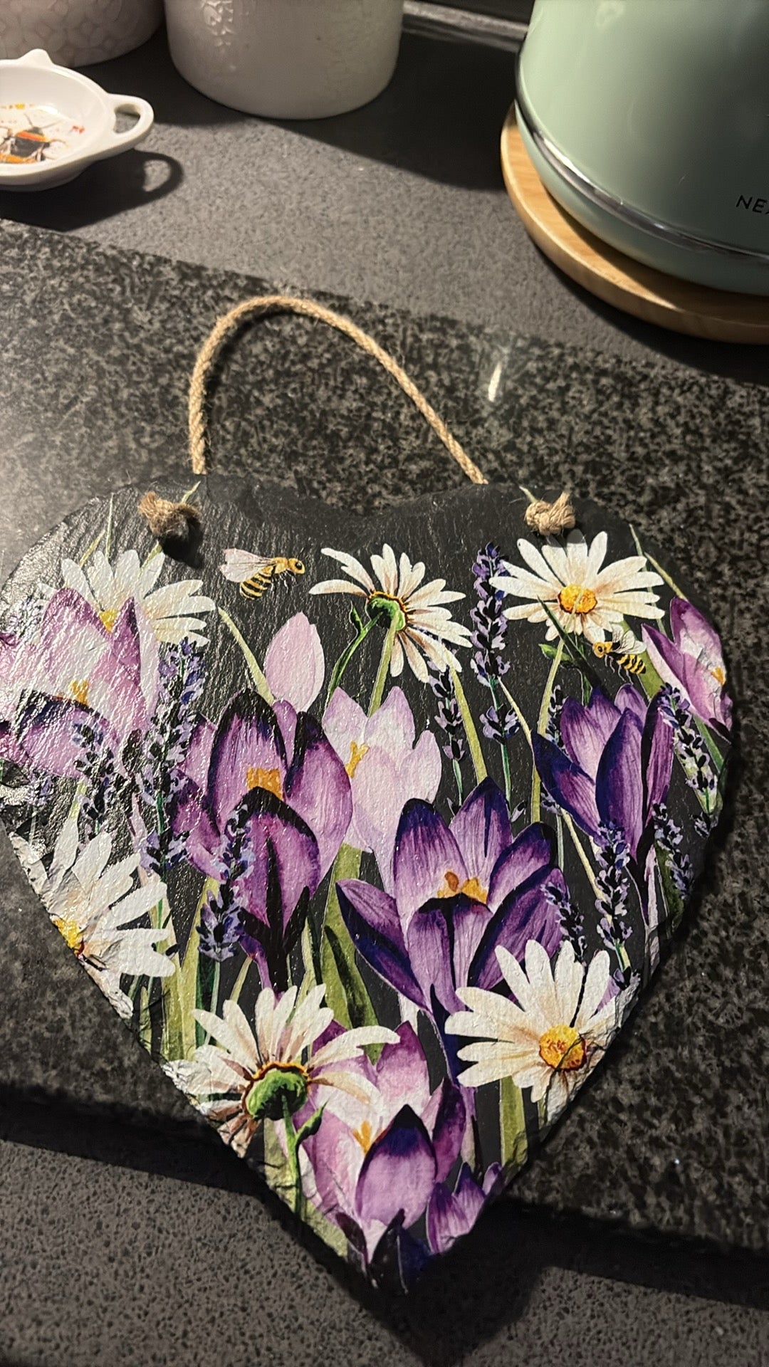 Spring Heart-Shape Slate With String Hanger