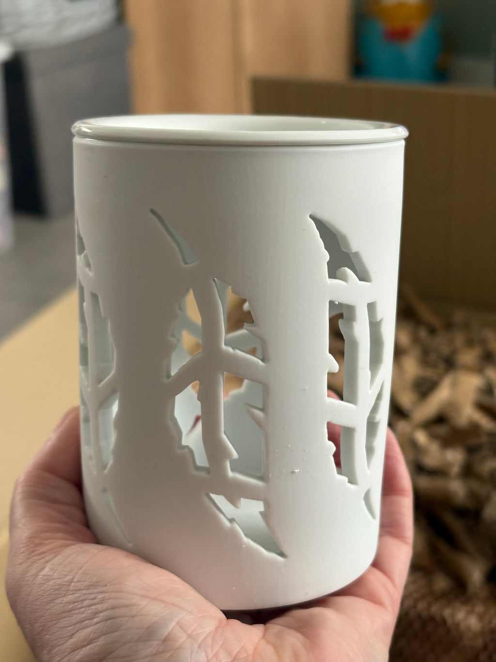 Ceramic White Feather Cut Out Wax Melter 93766944-DD54-422C-910B-27B4D2B3CD5C