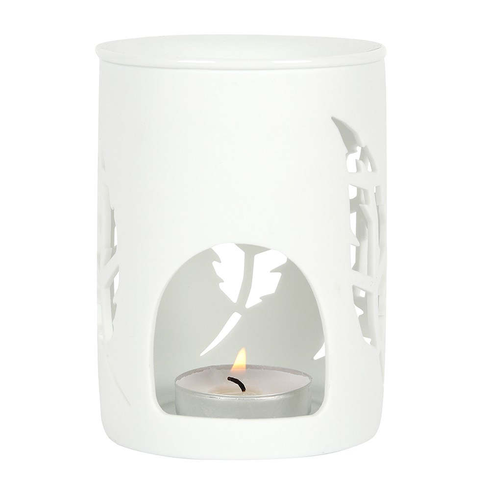 Ceramic White Feather Cut Out Wax Melter D72B9900-4392-4701-846D-0AAC9C08B93F