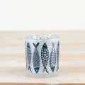 Blue Fish Design Glass Candle Holder
