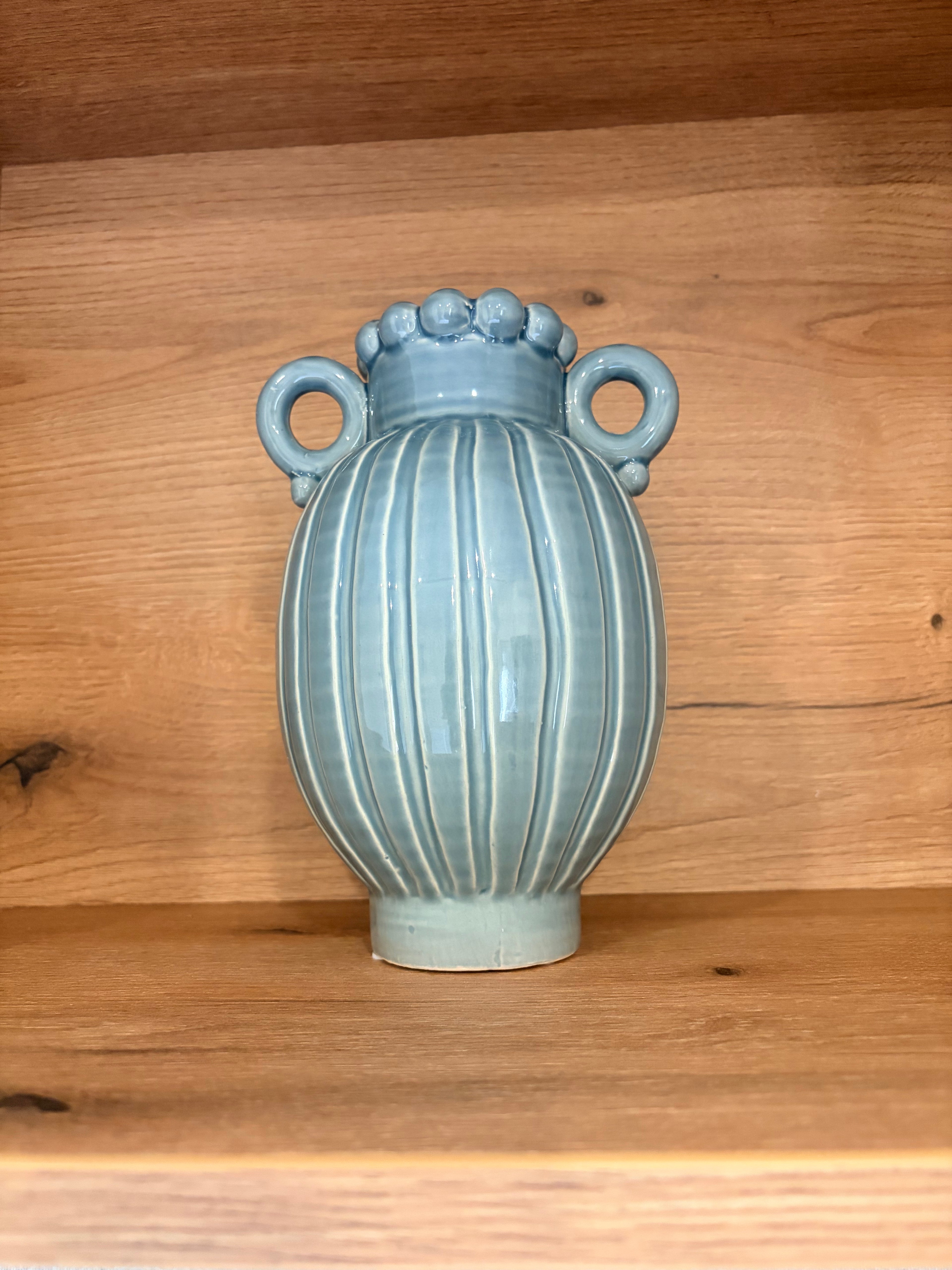 Ceramic Blue Beaded Vase With Handles IMG-1744