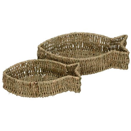 Set Of 2 Rattan Fish-Shaped Storage Baskets