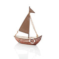 Rustic Boat Ornament Brown & White Wood with Buoy & Metal Sail Home Decor IMG_9858