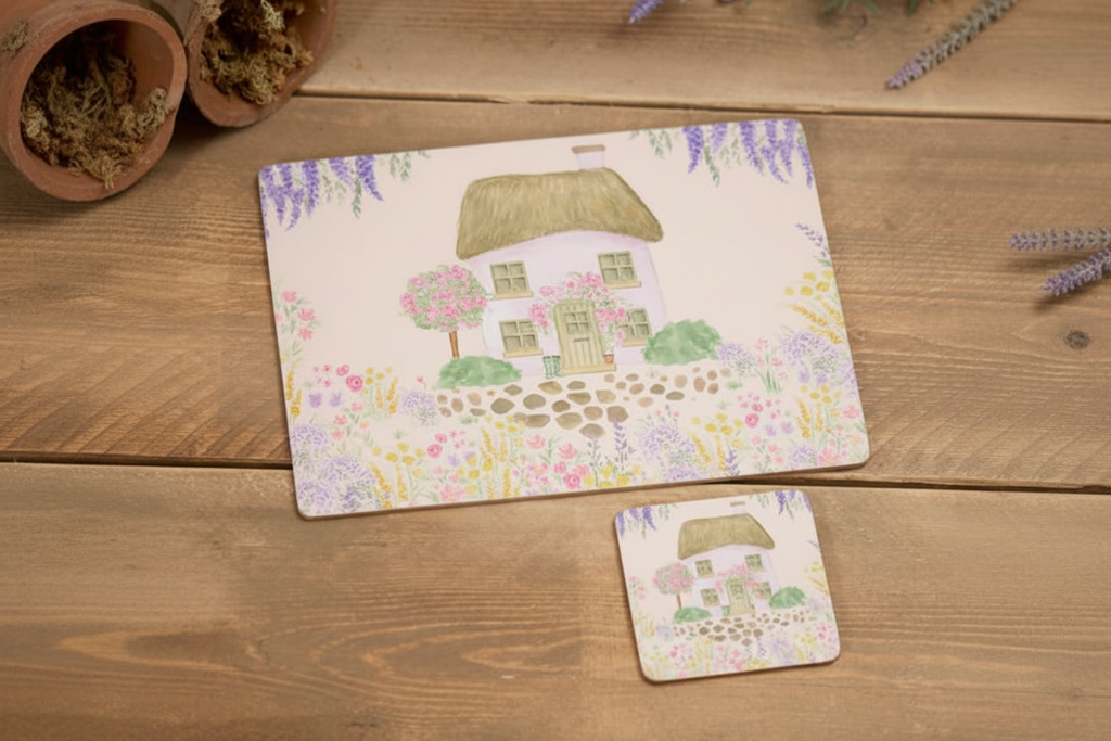 Cottage Garden Scene Heat Resistant Placemat Box of 4 Practical Decor image